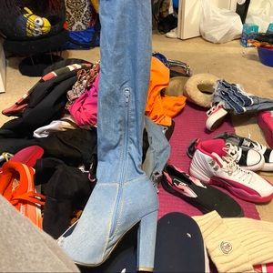 Jean knee high heel